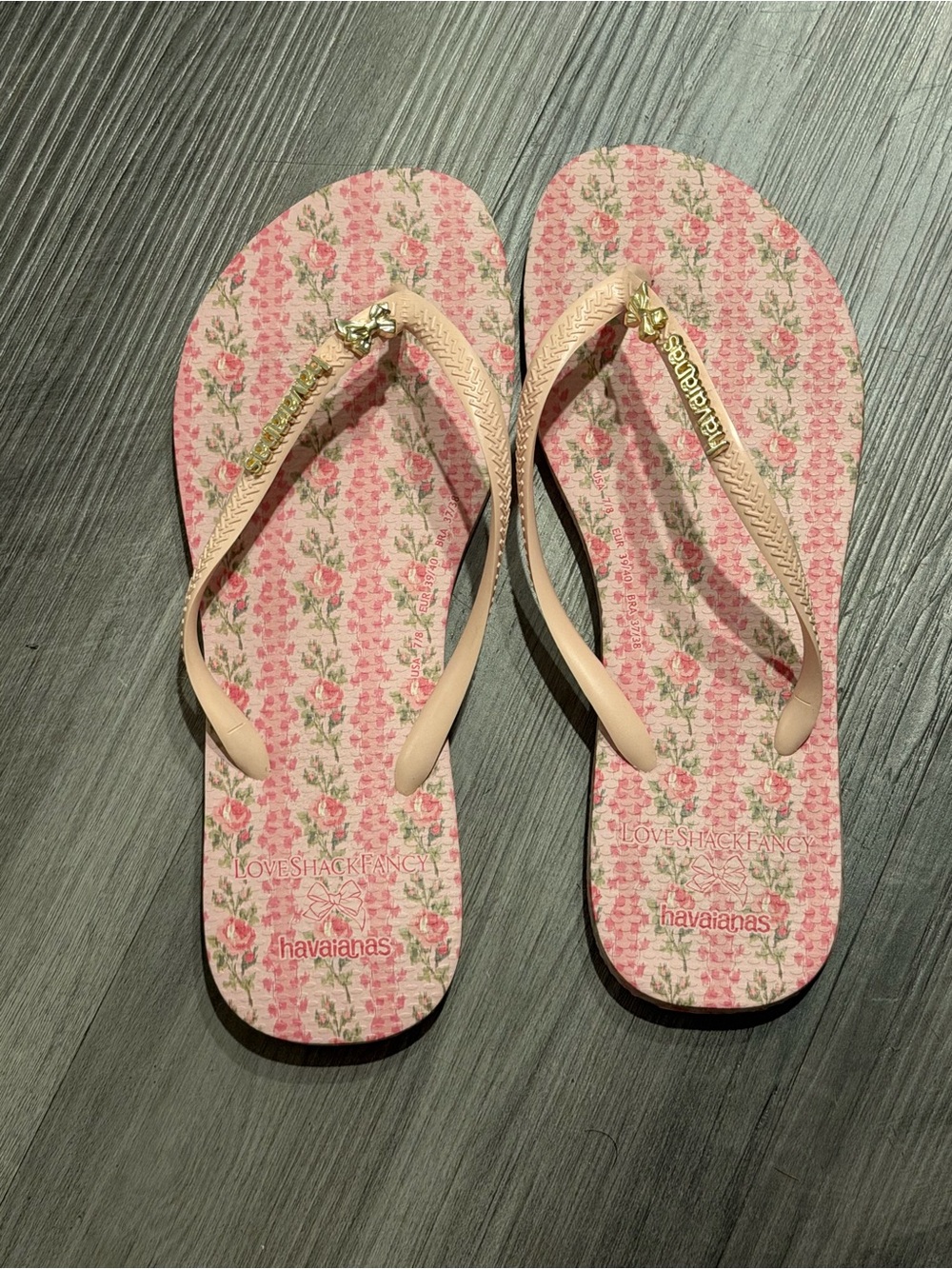 LOVESHACKFANCY Havaianas Floral Sandals with Pale Pink Straps Size 7/8
